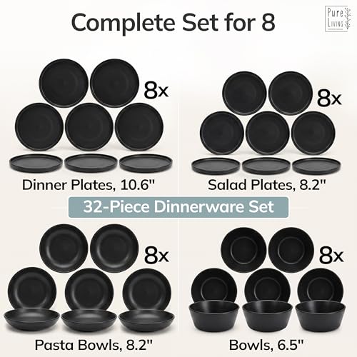 32 Piece Black Dinnerware Sets for 8 (32 Count)