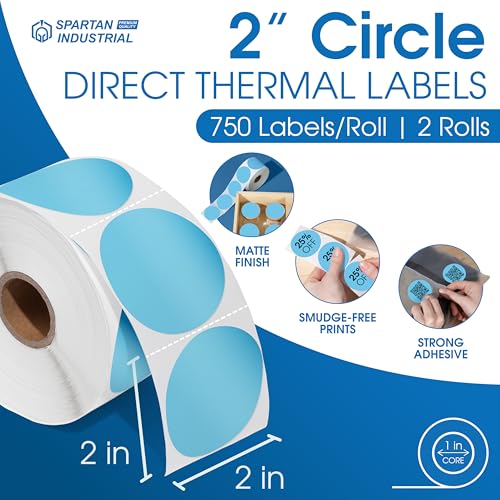 2" Circle Blue Direct Thermal Labels (750 Count)