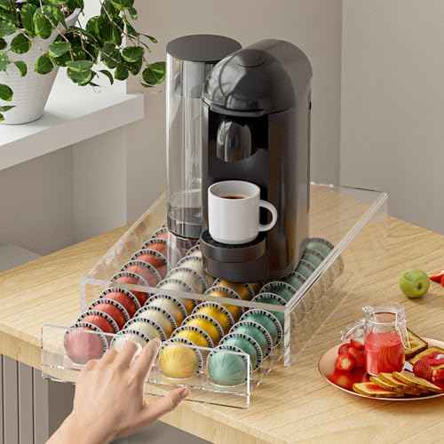 Acrylic Coffee Pod Organizer for Nespresso Vertuo Pod Holder 40 Pods Clear Vertuo Pod Storage Drawer