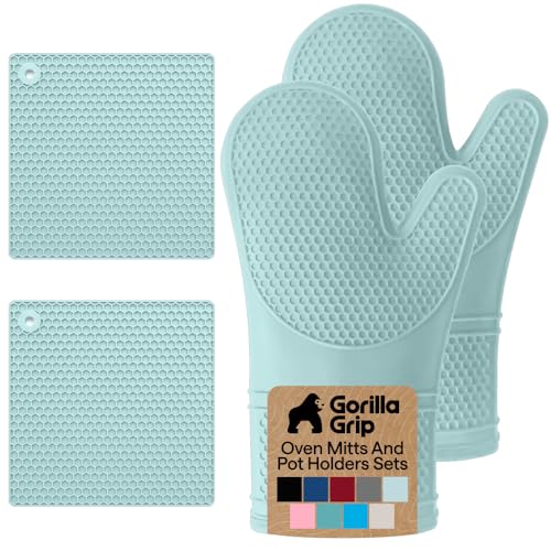 BPA Free Silicone Oven Mitts and Pot Holders Set (4 Count)
