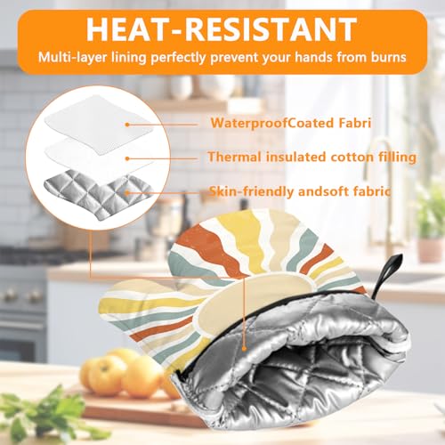 Mingnei Boho Sun Oven Mitts and Pot Holders Sets 4Pcs