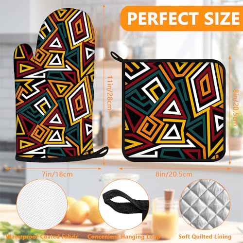 African Geometric Figures Oven Mitts and Pot Holders Sets 4Pcs