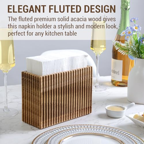 Fluted Premium Solid Acacia Wood Napkin Holder Rack Stand