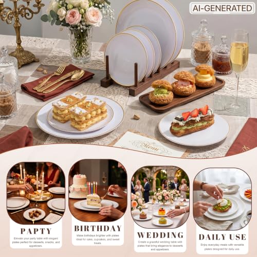 100PCS White Plates with Gold Trim (100 Count)