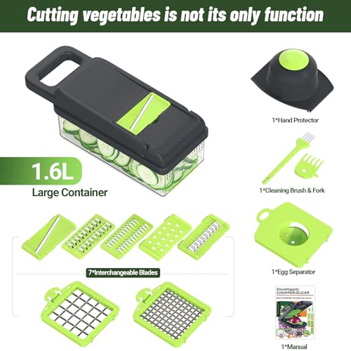 12-in-1 Vegetable Chopper 7 Blades, Veggie Cutter with Handle, Green/Grey