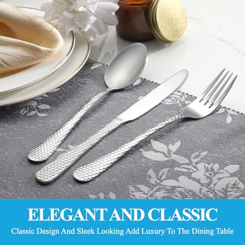 60 Pcs Hammered Silverware Set Service for 12 (60 Count)