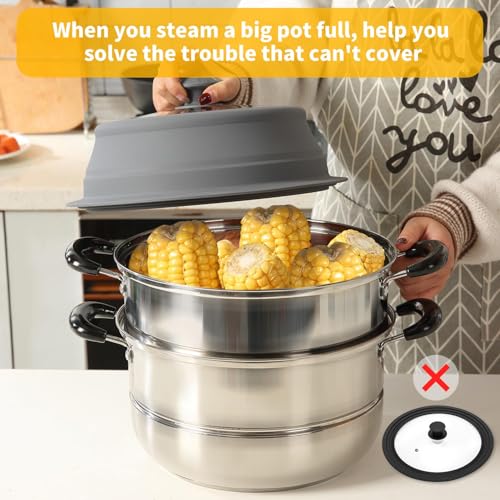 Collapsible Microwave Splatter Lid with Vented Tempered Glass Cover Wok Lid for Microwave Safe