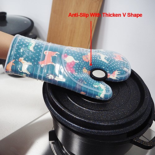 Oven Mitts with Transparent Clear Silicone Shell and Nice Dog Printing (2 Count)