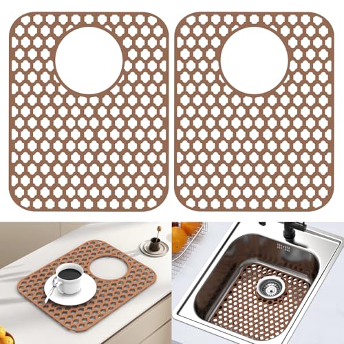 2 Pack Silicone Sink Protector Mat for Kitchen Sink Rear Drian Coffee