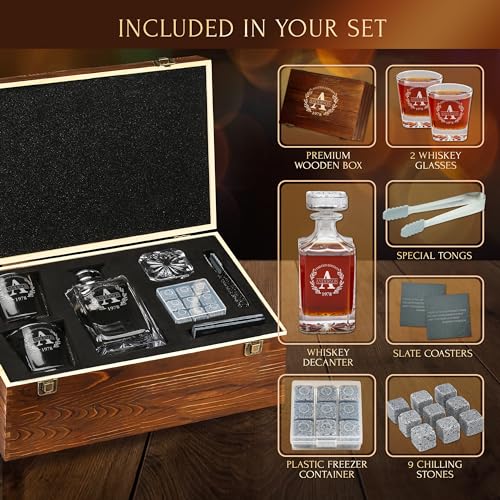 Personalized Old Fashioned Whiskey Decanter and Stones Set