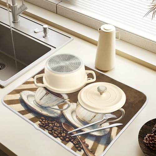 Coffee Themed Dish Drying Mat for Kitchen Counter Absorbent Microfiber Large Drying Pad Dish Mats for Kitchen Countertops 18 x 24 Inch243