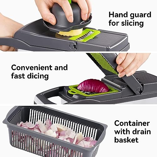 Multi Function Vegetable Chopper Onion Micer Chopper 12 in 1 Pro Veggie Slicer Dicer Cutter with Container for Potatoes