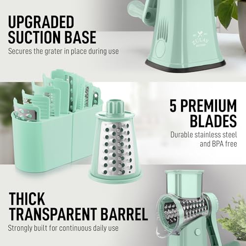 Rotary Cheese Grater Manual Hand Crank 5 Blade Shredder