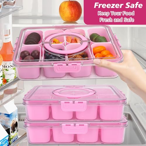 2Pcs Snackle Box Snack Containers with Lid Divided Serving Tray with Handle (2 Count)