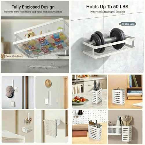 5-in-1 Shower Caddy & Kitchen Organizer Set, Wall Mount Wide Spice Rack with Paper Towel Holder, Utensil Holder, Soap Dish, Rustproof Mesh Baskets Hold 50LBS - Silver Gray, Guardrail