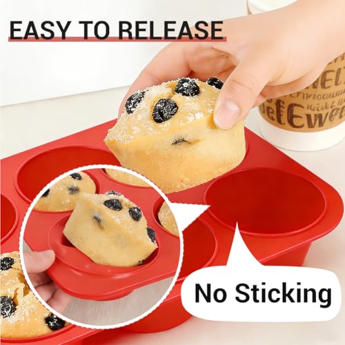 Silicone Jumbo Muffin Pan 3 Pack 6 Cup 3.5 Inch Large Muffin Tin Non Stick BPA Free for Baking Giant Muffins Cupcakes Frittatas (3 Count)