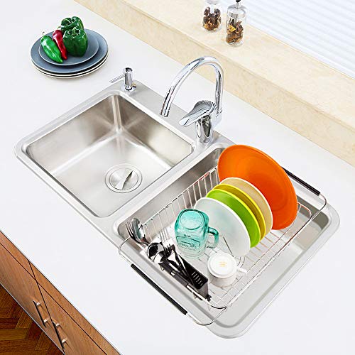 Expandable Dish Drying Rack Over the Sink Dish Drainer Dish Rack in Sink or On Counter with Utensil Silverware Storage Holder