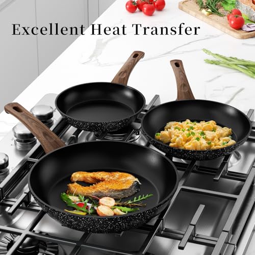 Nonstick Ceramic Frying Pans Skillets Set with Lid 8"+9.5"+11"