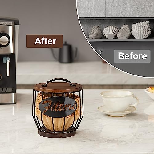 Metal Coffee Filter Storage Holder with Wooden Lid for 2