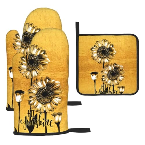 Sunflower Oven Mitts and Pot Holders Set of 3 Gold Oven Glove (3 Count)