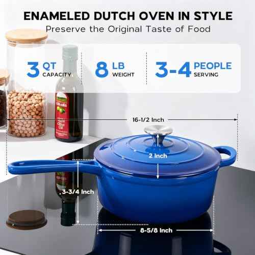 3QT Saucepan Enameled Cast Iron Sauce Pan Pot