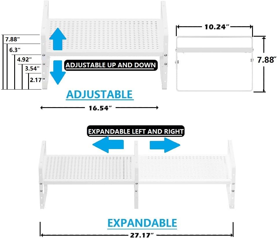 Expandable Shoe Rack Stackable Metal Pantry Storage Shelves Stand Adjustable Height Cabinet Shelf Organizer Racks Spice Shelving (2 Count)