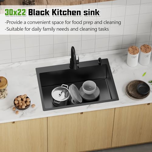 Black 30x22In Drop In Kitchen Sink