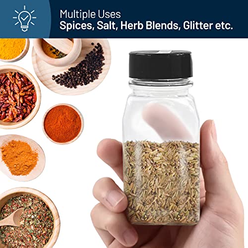 Plastic Spice Jars Bottle Containers with Black Cap (12 Count)