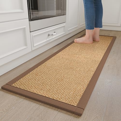 Kitchen Rugs Non Slip Washable Kitchen Mat Anti Fatigue Brown 17"x59" (7 Sq Ft)