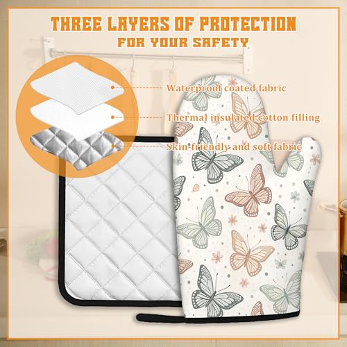Butterfly Vintage Oven Mitts and Pot Holders Set (4 Count)