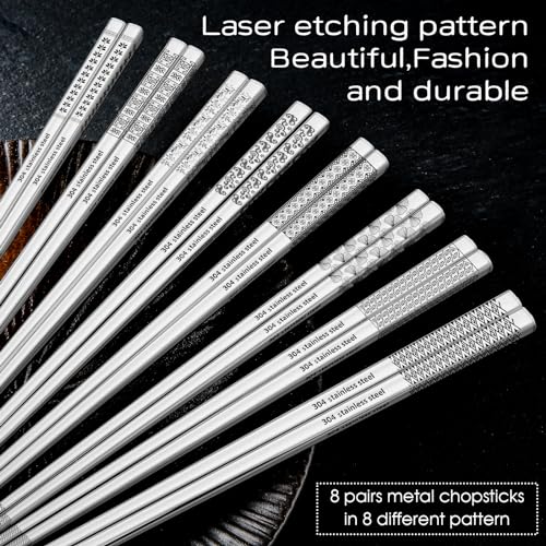 8 Pairs Metal Chopsticks Reusable 18 (8 Count)