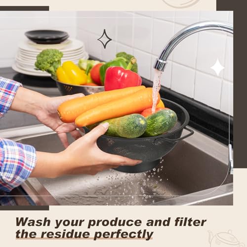 4 Quart Black Colander and 3 Metal Fine Mesh Strainer Set (4 Count)