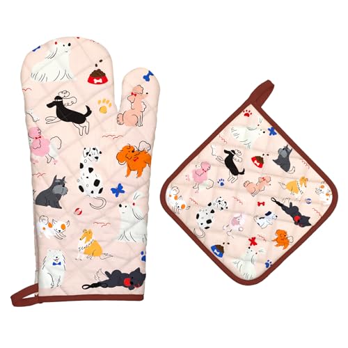 Cute Dog Oven Mitts and Pot Holders Set (2 Count)