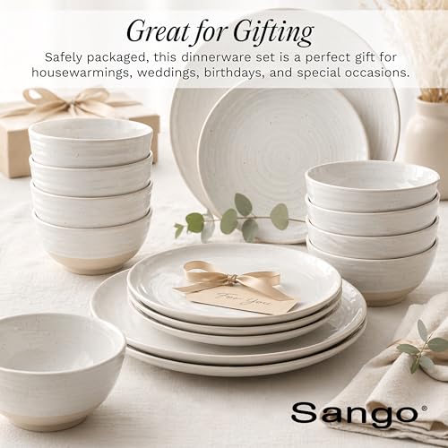 Siterra 16 Piece Rustic White Stoneware Dinnerware Set (16 Count)
