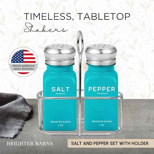 Teal Salt and Pepper Shakers Set with Holder by Brighter Barns