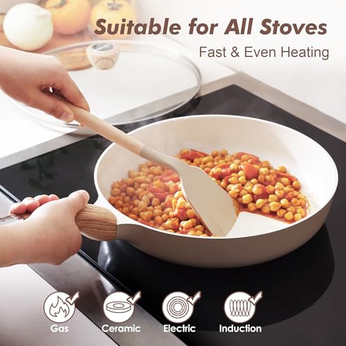 9.5inch Ceramic Nonstick Frying Pan Paella Pan with Lid
