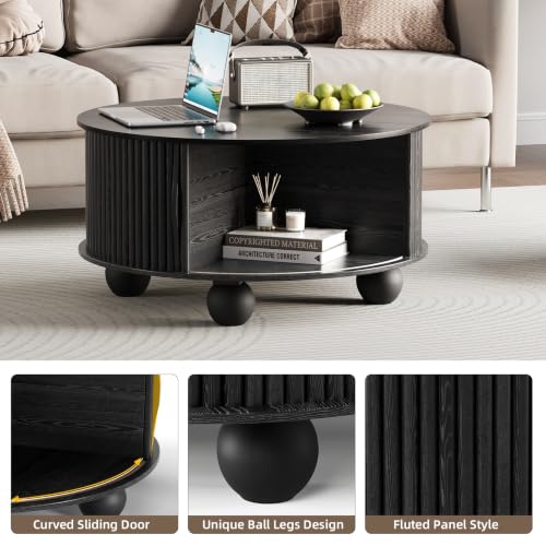 Round Coffee Table with Storage for Living Room