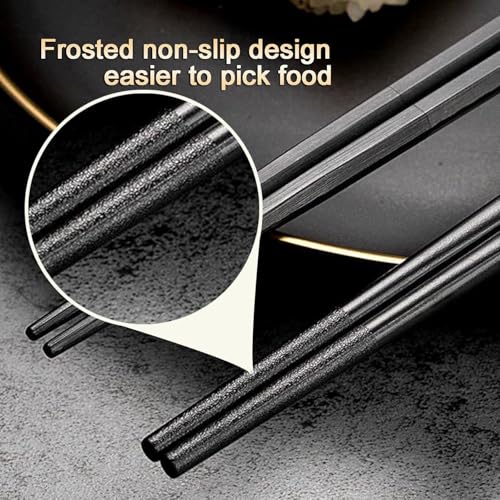 5 Pairs Food Grade PET+Glass Fiber Alloy Polymer Laser Engraving Japanese Metal Chopsticks (5 Count)