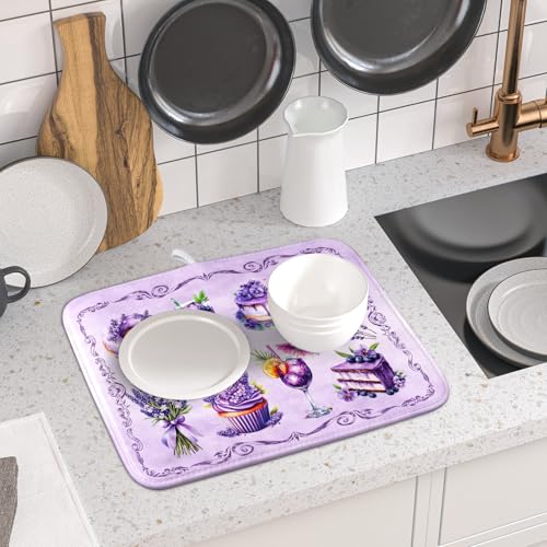 Purple Dish Drying Mats for Kitchen Counter Washable Drying Pad Absorbent Coffee Mat