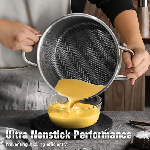 Hybrid Nonstick 6 Quart Stainless Steel Stockpot with Glass Lid
