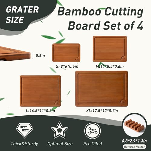 Bamboo Cutting Board Set Non Slip Feet with Holder Over Sink Father Day Dad Parents Papa Stepdad Pappy Poppy Pawpaw Who Want Nothing Everything Future Groom Bride Christmas Happy Birthday Gifts Ideal (4 Count)