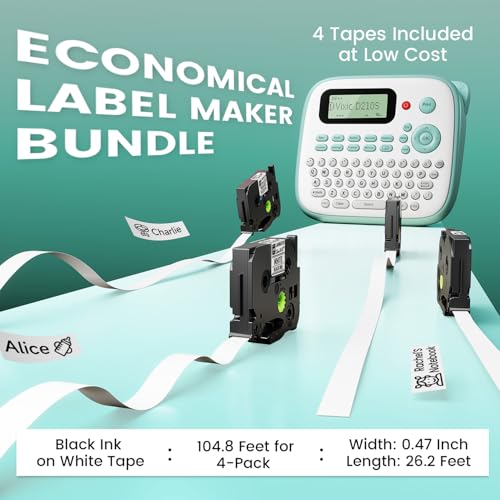 Label Maker D210S Label Maker Machine with 4 Tapes (4 Count (26.2 ft each))