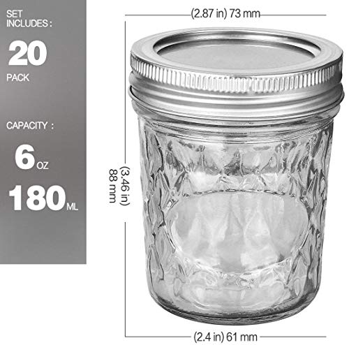 Mason Jars 20 PACK 6oz Canning Mason Jars Jelly Jars With Lids