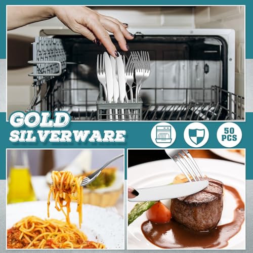 100 Pieces Stainless Steel forks and knives Dinner Flatware Set Tableware Cutlery for Butter Kitchen Restaurant (100 Count)