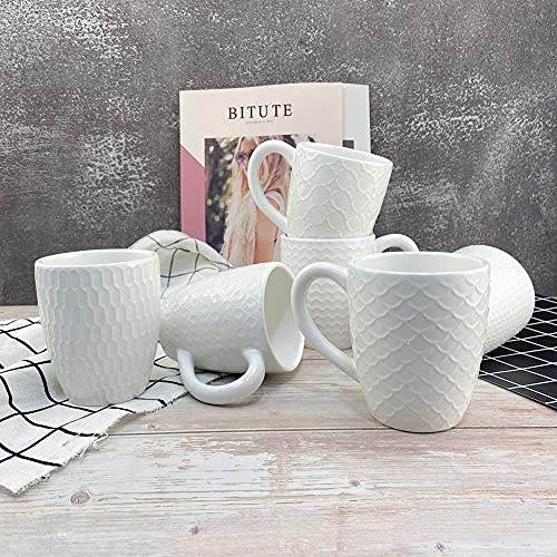 12 OZ White Ceramic Coffee Mugs Set of 6 (6 Count)