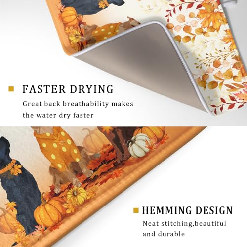 Fall Dogs Dish Drying Mat Autumn Leaves Reusable Dishes Pad 18"x24" Holiday Microfiber Quick Dry Dish Drainer Rack Mat for Kitchen Counter
