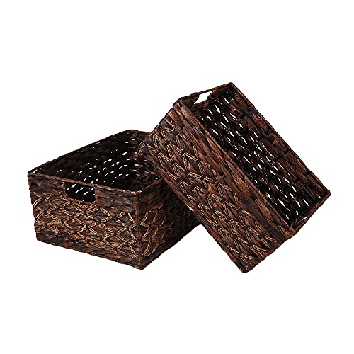 Rectangular Water Hyacinth Woven Storage Baskets for Shelves (2 Count)