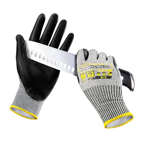 12 Pairs A6 PU Cut Resistant Safety Work Gloves with Grip (12 Count)