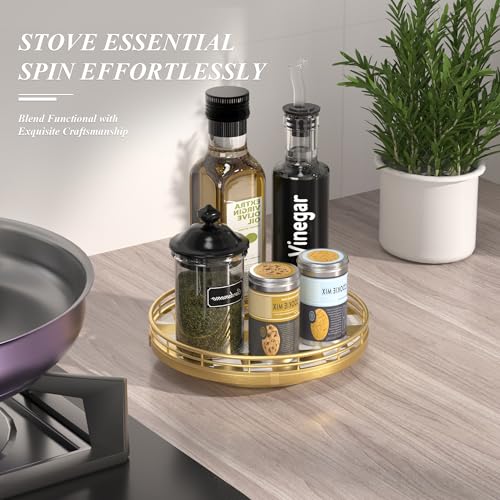 9 Inch Gold Lazy Susan Spice Organizer with Guard Rail