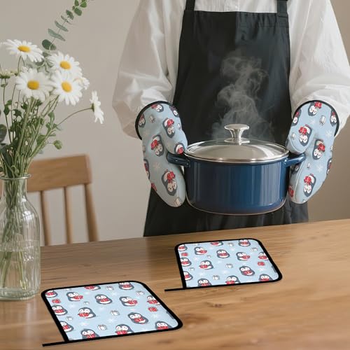 Christmas Cute Penguin Oven Mitts and Pot Holders Set (4 Count)